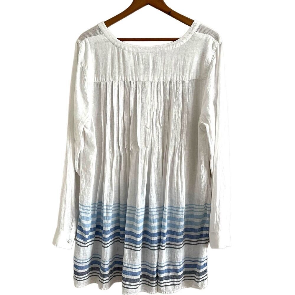 J Jill Linen Tunic Top M White Blue Striped - Picture 3 of 12